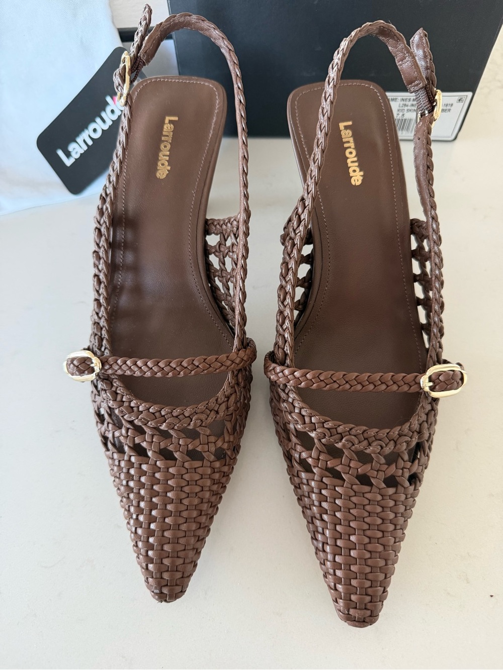Larroude Ines Macrame Heels. Size 7.5